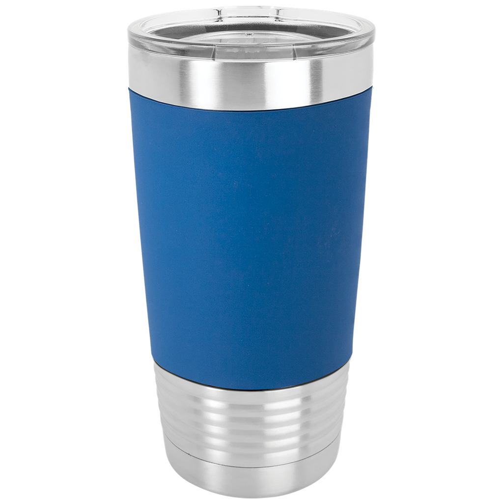 20 oz. Blue/White Polar Camel Tumbler with Silicone Grip and Clear Lid