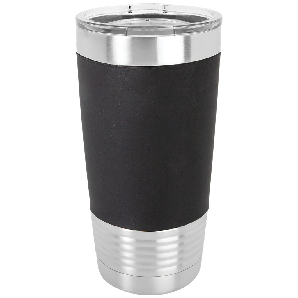 20 oz. Black/White Polar Camel Tumbler with Silicone Grip and Clear Lid