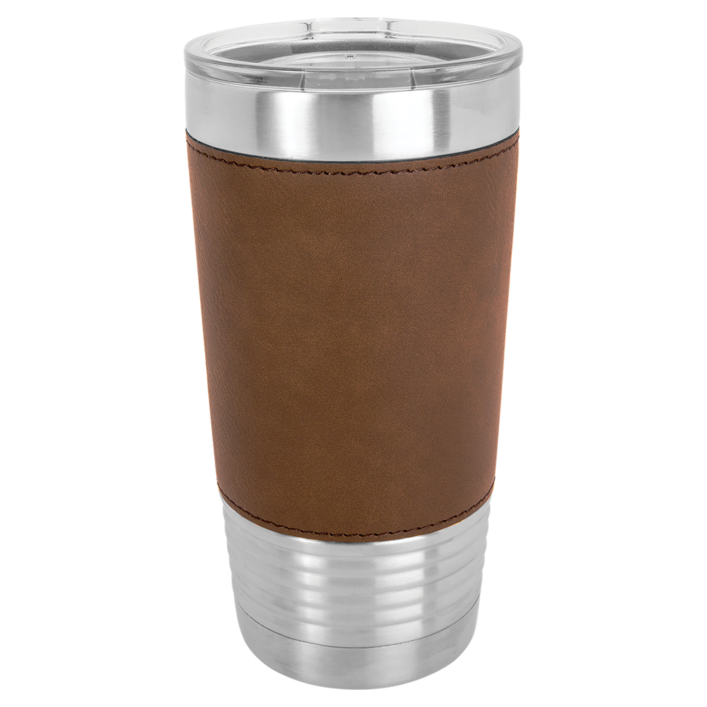 20 oz. Dark Brown Laserable Leatherette Polar Camel Tumbler with Clear Lid