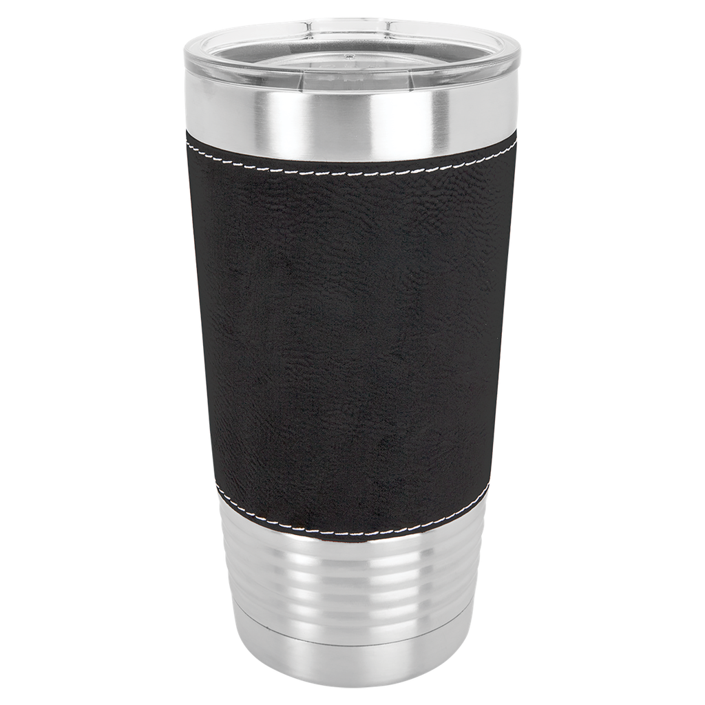 20 oz. Black/Silver Laserable Leatherette Polar Camel Tumbler with Clear Lid