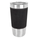 20 oz. Black/Silver Laserable Leatherette Polar Camel Tumbler with Clear Lid