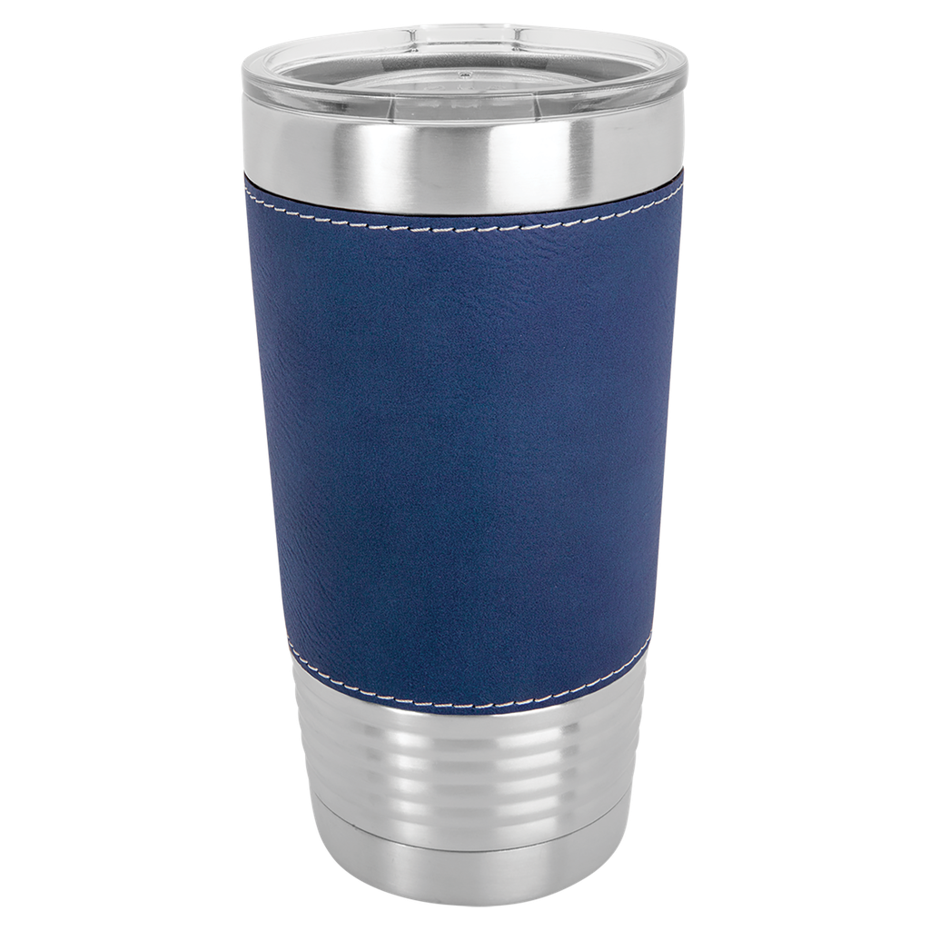 20 oz. Blue/Silver Laserable Leatherette Polar Camel Tumbler with Clear Lid