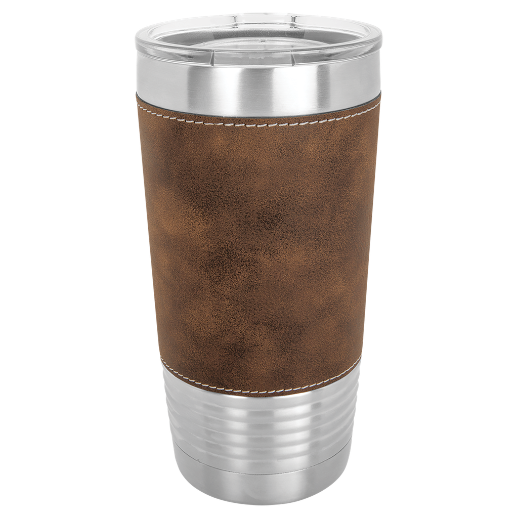 20 oz. Rustic/Silver Laserable Leatherette Polar Camel Tumbler with Clear Lid