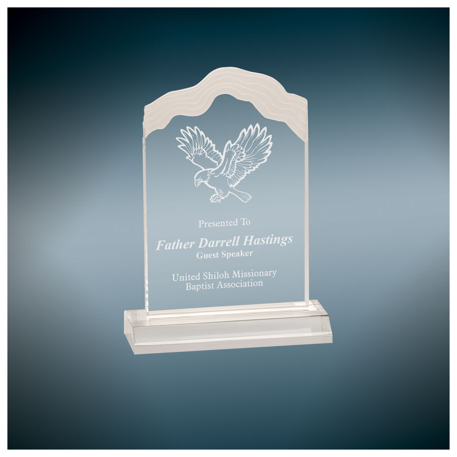 4 1/2" x 7" Clear Frosted White Cap Edge Acrylic with 5 1/2" Base