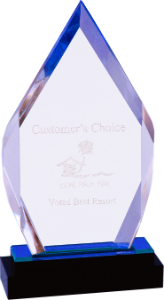 9" Blue Fusion Diamond Impress Acrylic with Black Glass Base