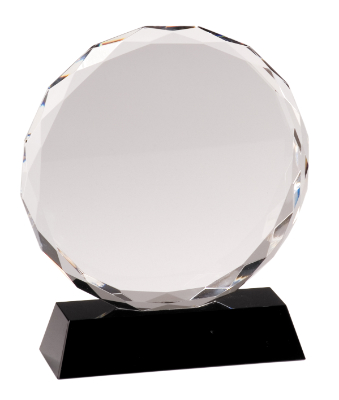 7" Round Facet Crystal on Black Pedestal Base