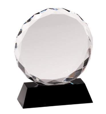 6" Round Facet Crystal on Black Pedestal Base