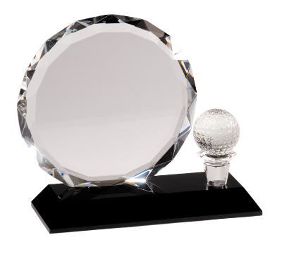 6 1/2" Round Facet Crystal with Golf Ball on Black Pedestal Base