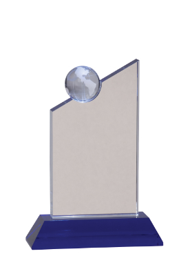 8 1/4" Clear Crystal with Inset Crystal Globe and Blue Base