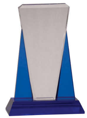 6" x 8 1/2" Blue/Clear Wedge Crystal on Blue Pedestal Base