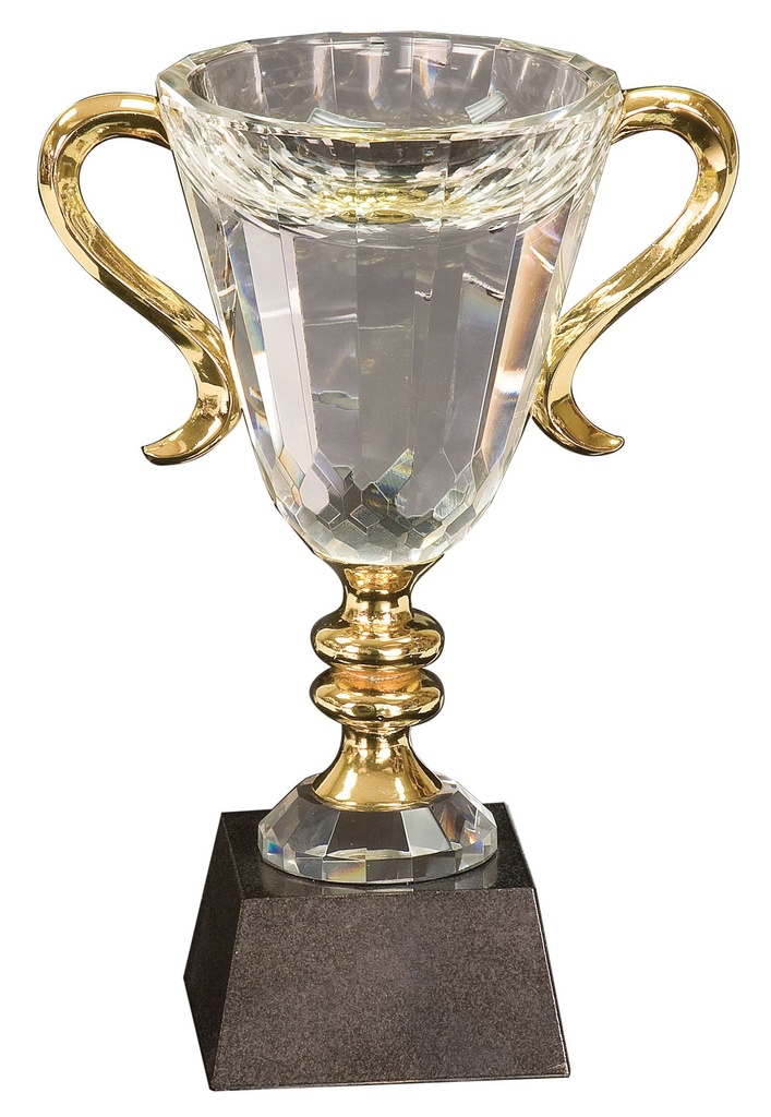 8 1/2" Crystal Cup with Gold Handles and Stem