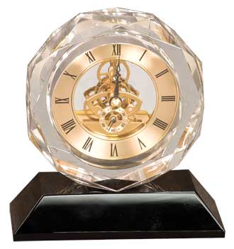 5 3/4" Clear Crystal Clock on Black Pedestal Base