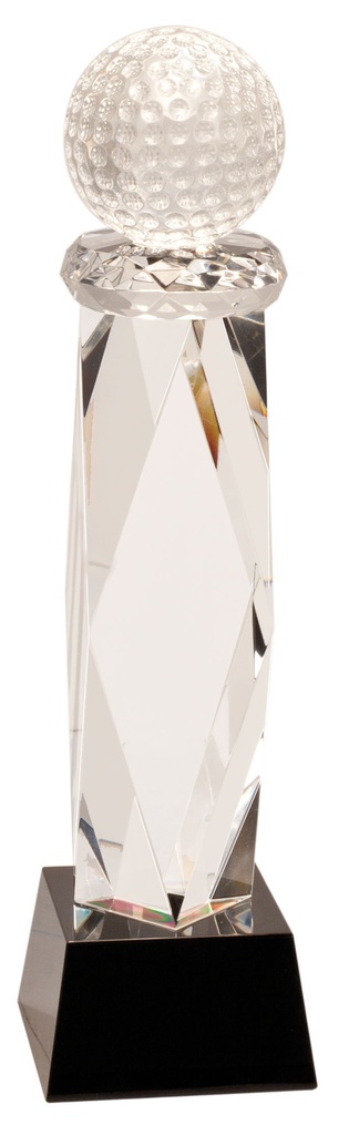 10 3/4" Clear Crystal Golf Ball on Facet Column w/Black Base