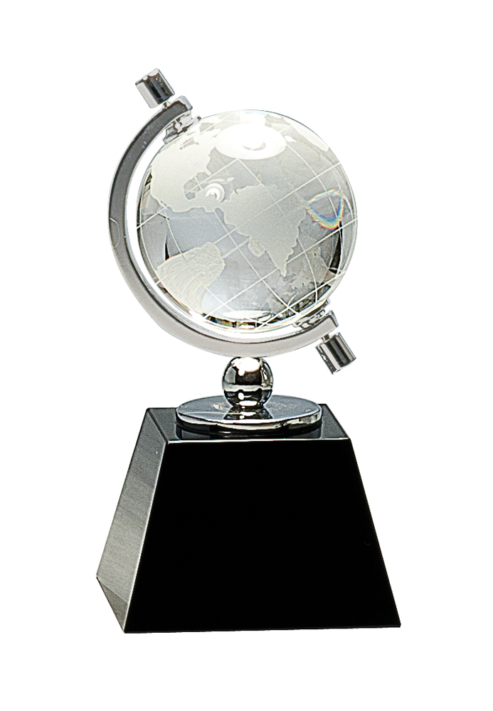 6" Crystal Spinning Globe on Black Base