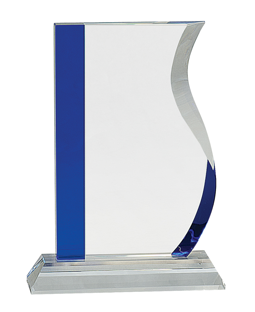 7 1/4" Blue Edge Crystal Wave on Clear Base