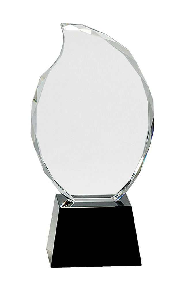 9 1/4" Clear Crystal Flame on Black Pedestal Base