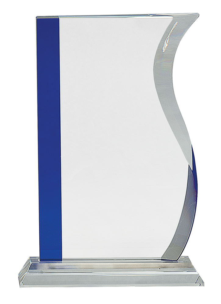 9 3/4" Blue Edge Crystal Wave on Clear Base