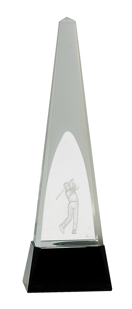11 1/2" Clear Crystal 3D Golf Spire on Black Pedestal Base