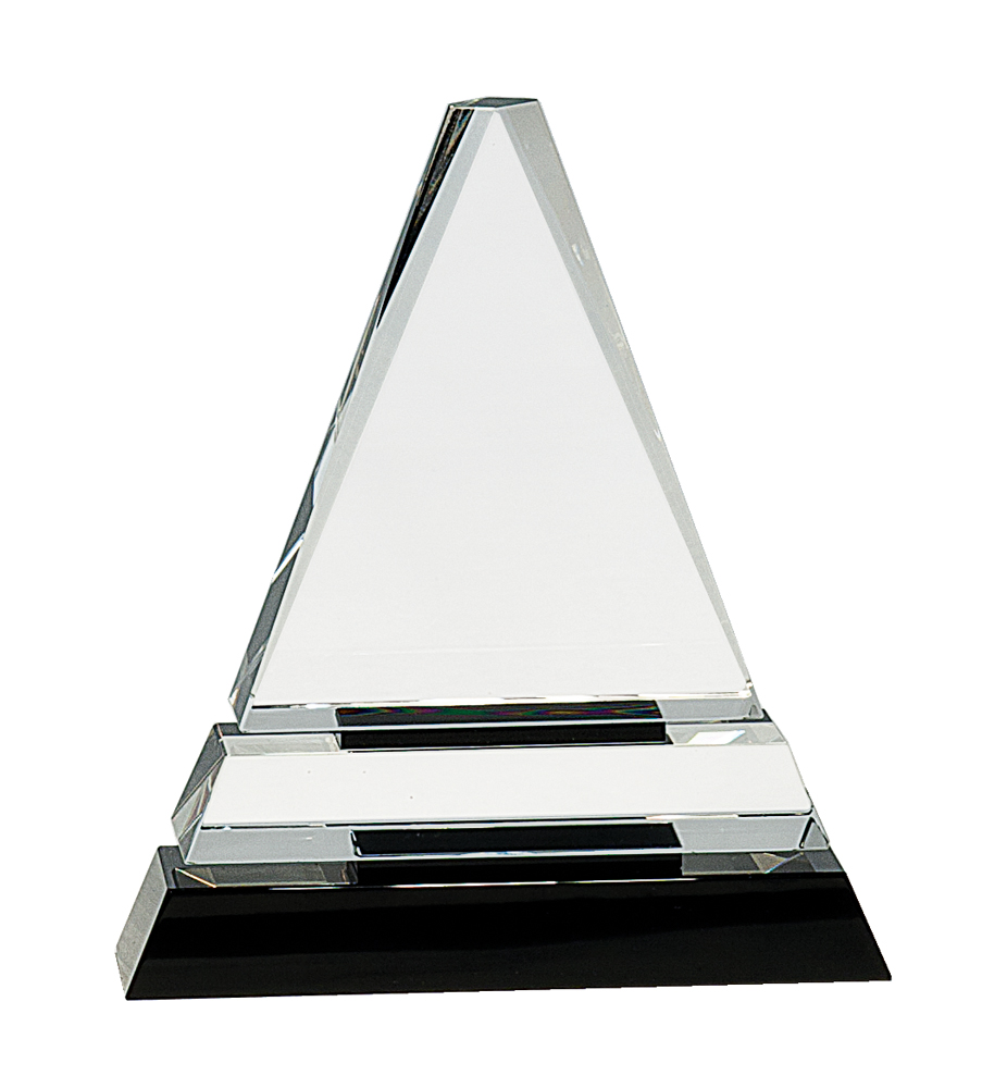 6 1/2" Clear Crystal Triangle on Black Crystal Pedestal Base