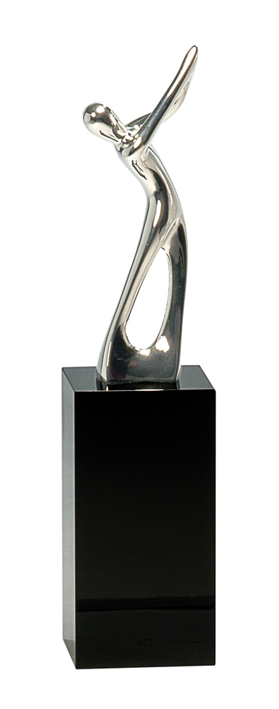 8 1/2" Silver Metal Golf Figure on Black Crystal Pedestal