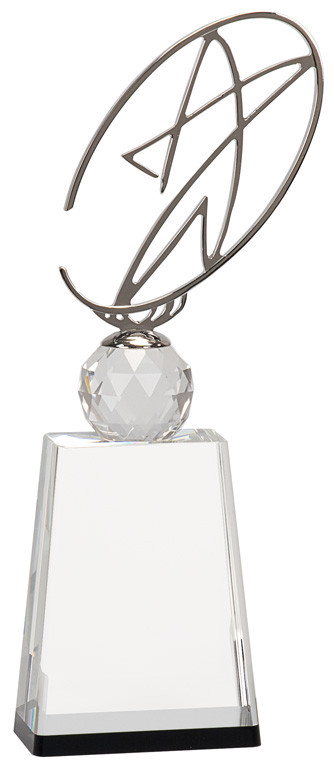 12" Clear/Black Crystal Award with Silver Metal Oval Star