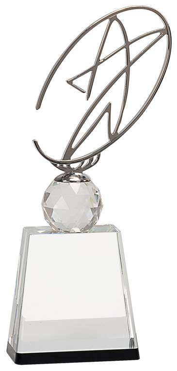 11" Clear/Black Crystal Award with Silver Metal Oval Star