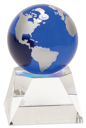 5" Blue Crystal Globe on Clear Crystal Base