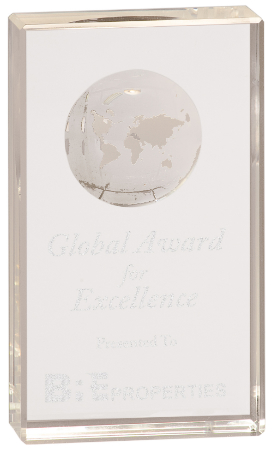 6" Clear Crystal Rectangle with Globe Etching