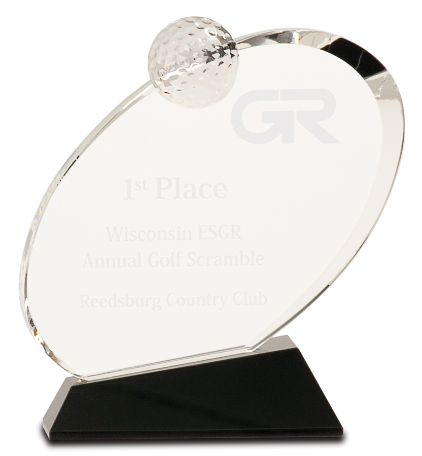 6 1/2" Clear Crystal Oblong Golf Award on Black Crystal Base