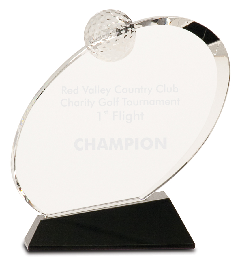 7 1/4" Clear Crystal Oblong Golf Award on Black Crystal Base