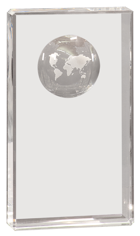 8" Clear Crystal Rectangle with Globe Etching