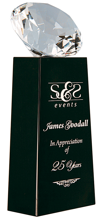7 3/4" Crystal Diamond on Black Crystal Pedestal