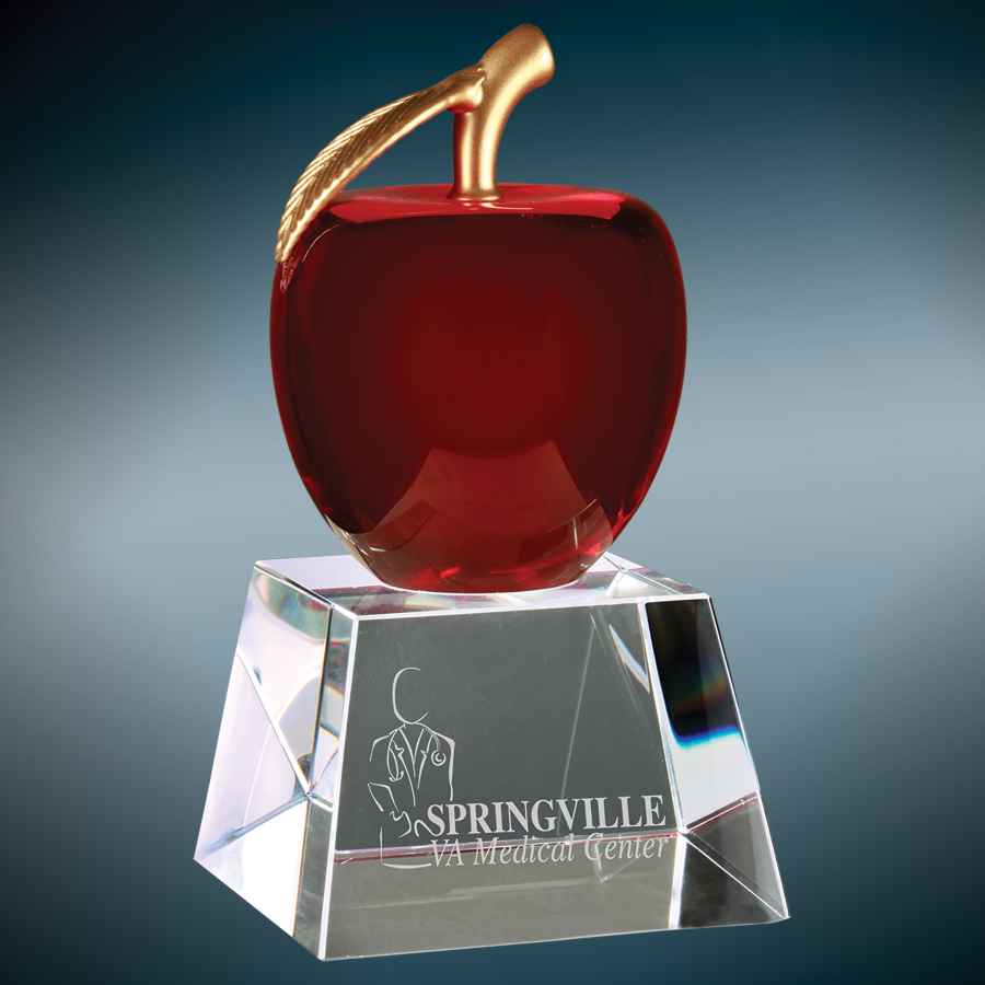 6" Red Crystal Apple with Clear Base