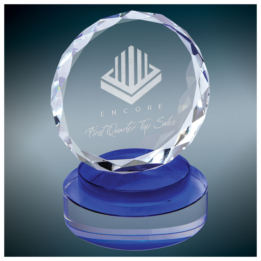 5" Round Facet Crystal on Blue & Clear Round Base