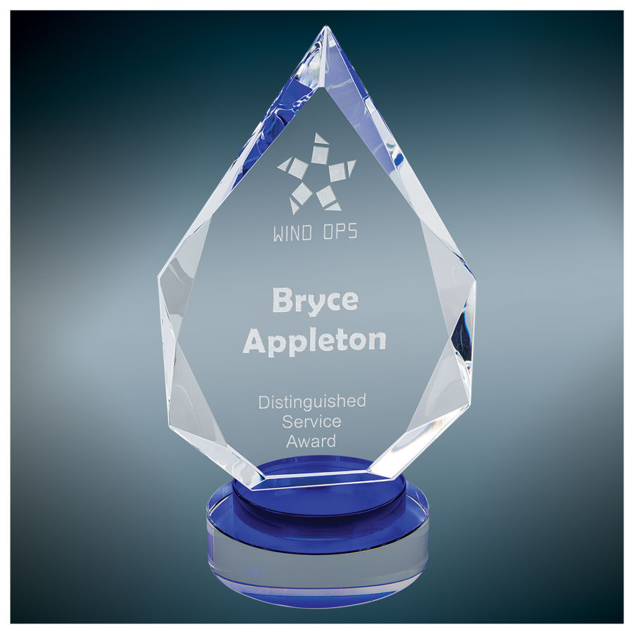 8 1/4" Diamond Crystal on Blue & Clear Round Base