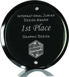 10" Round Black Piano Finish Floating Jade Glass Standup