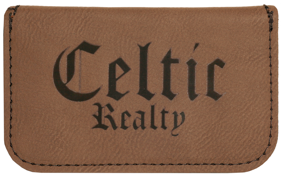 4 1/2" x 2 3/4" Dark Brown Laserable Leatherette Flexible Business Card Holder