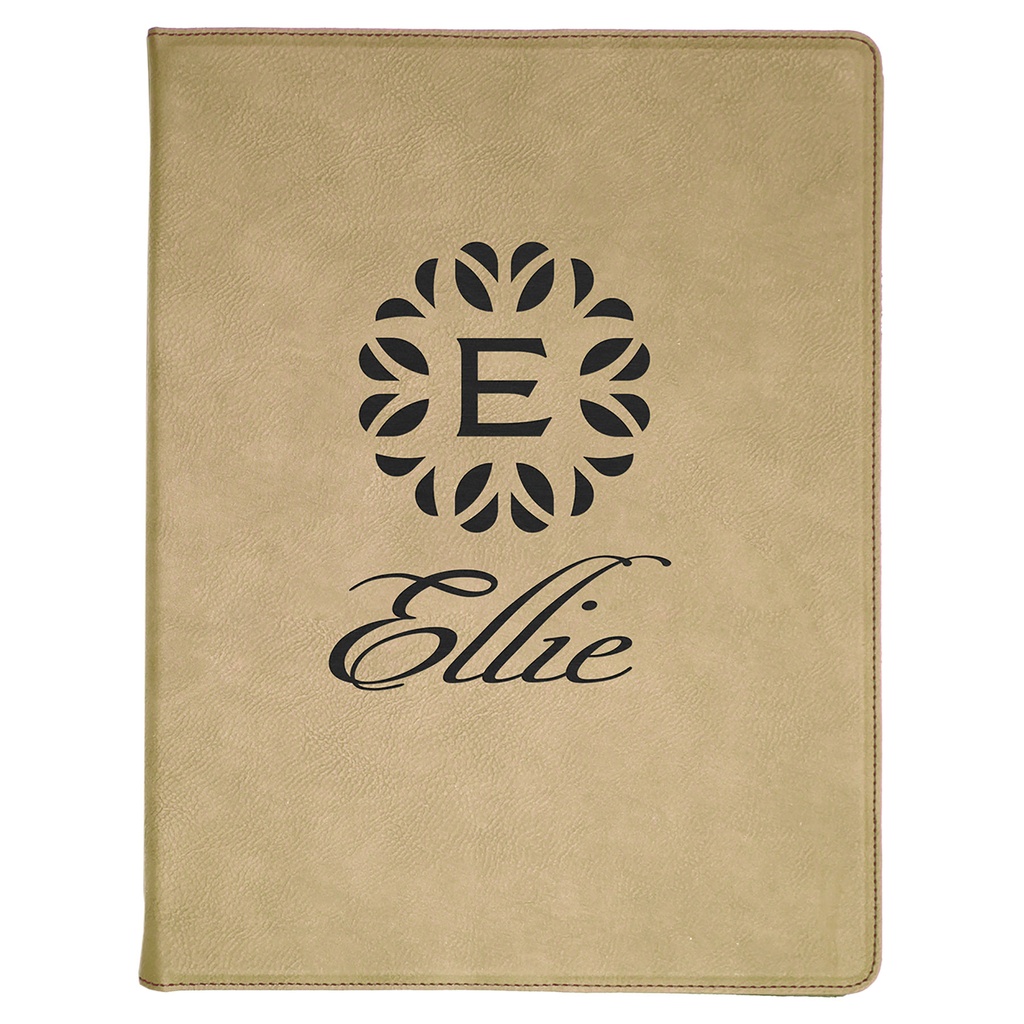 9 1/2" x 12" Light Brown Laserable Leatherette Portfolio with Notepad