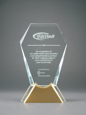 8 1/2" Gemstone Jewel Glass Award with Gold Metal Base