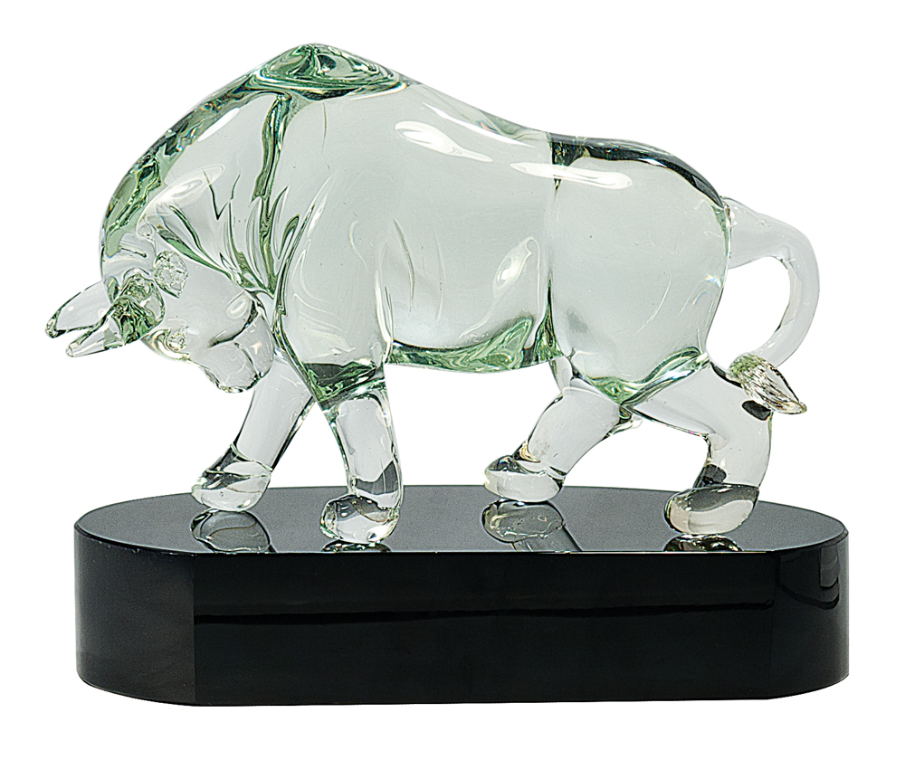 7 1/2" Clear Art Glass Bull