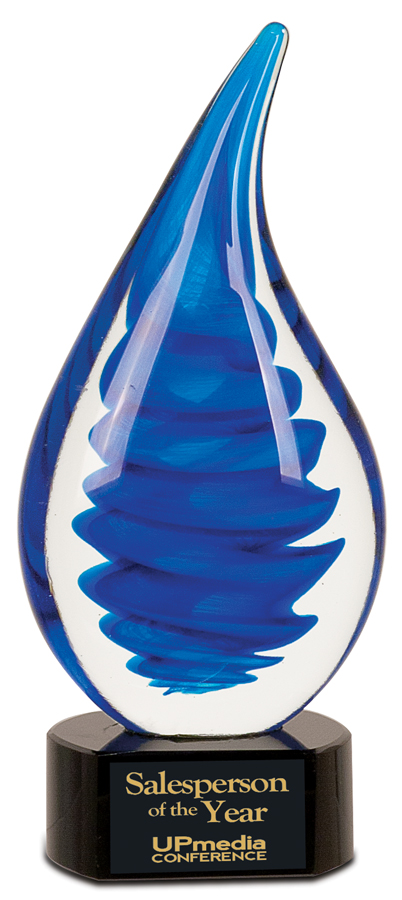 10 1/4" Blue Twist Raindrop Art Glass