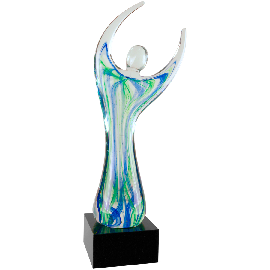 12" Raised Arms Art Glass with Square Black Base