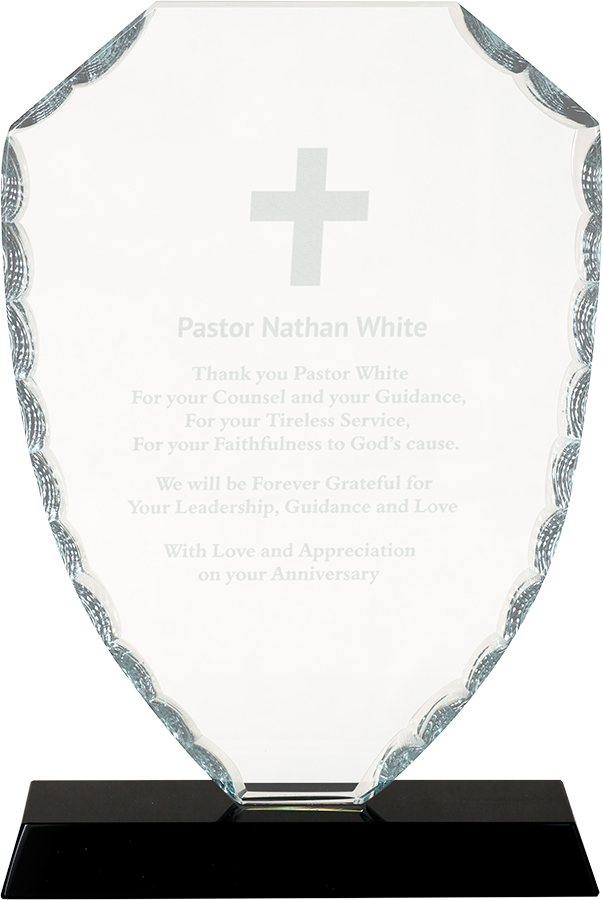 8 1/4" Shield Facet Glass on Black Base