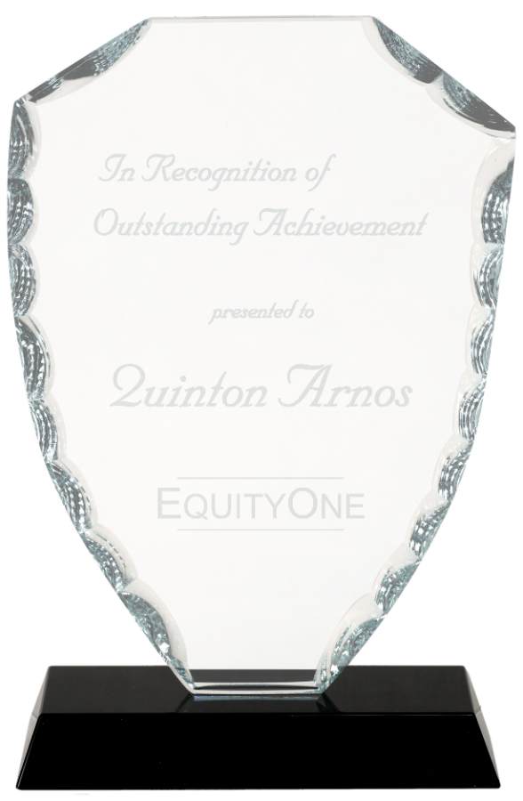 6 1/2" Shield Facet Glass on Black Base