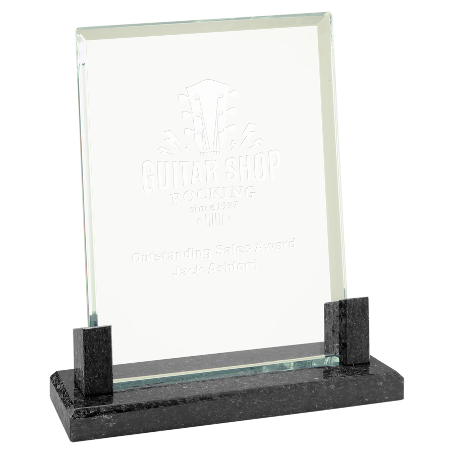 7" Rectangle Glass with Black Marble Base