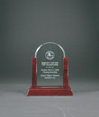 7" Gateway Jade Dome Glass Award with Rosewood Finish Base