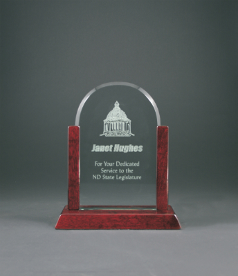 8" Gateway Jade Dome Glass Award with Rosewood Finish Base