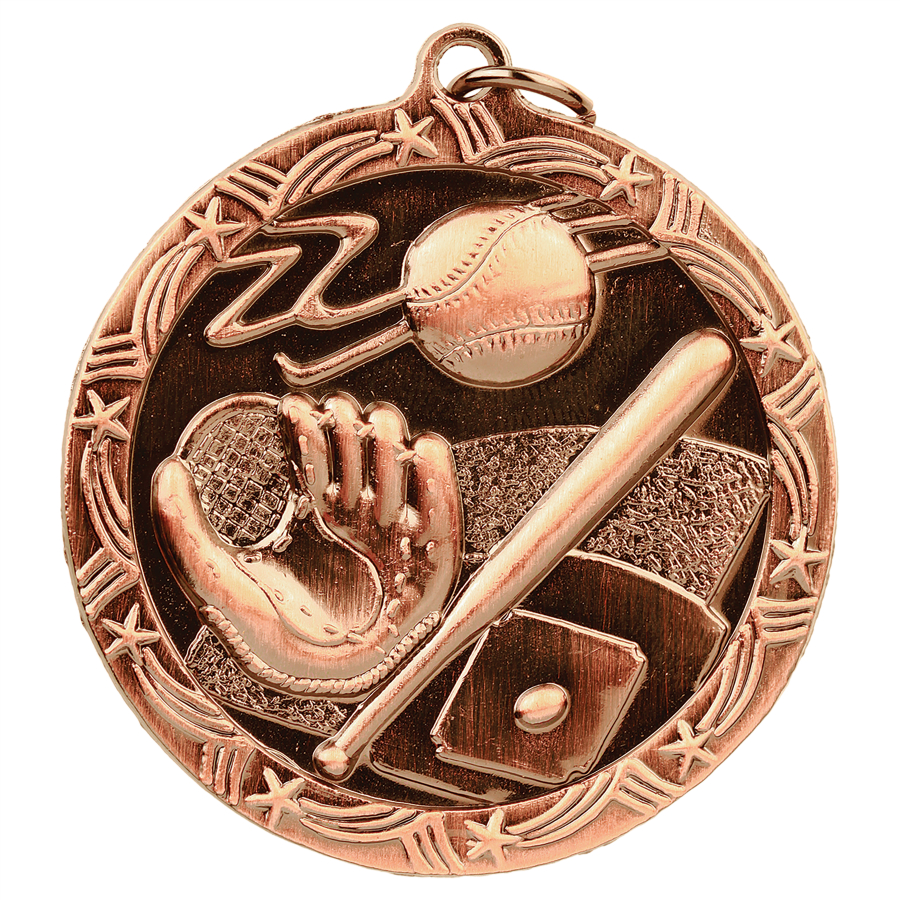 1 3/4" Antique Bronze Baseball/Softball Shooting Star Medal