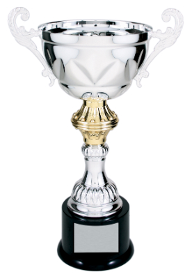 13" Silver Completed Metal Cup Trophy on Plastic Base