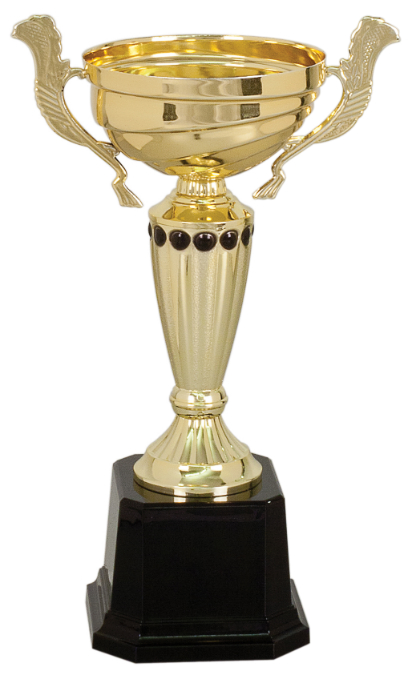 10" Gold Completed Metal Cup Trophy on Plastic Base